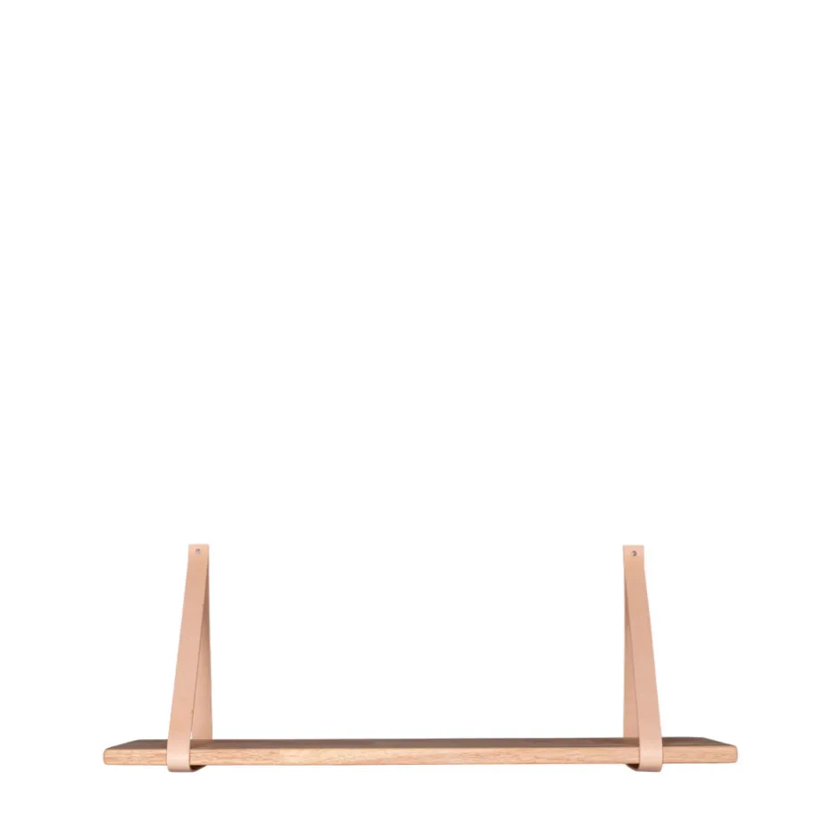 New House Nordic FORNO Etagère murale en bois et cuir 120x20 cm
