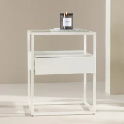 Online Venture Home FORTALEZA Table de chevet 1 tiroir en verre et métal