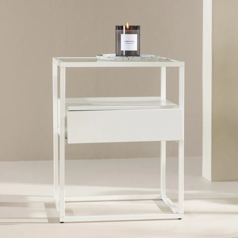 Online Venture Home FORTALEZA Table de chevet 1 tiroir en verre et métal