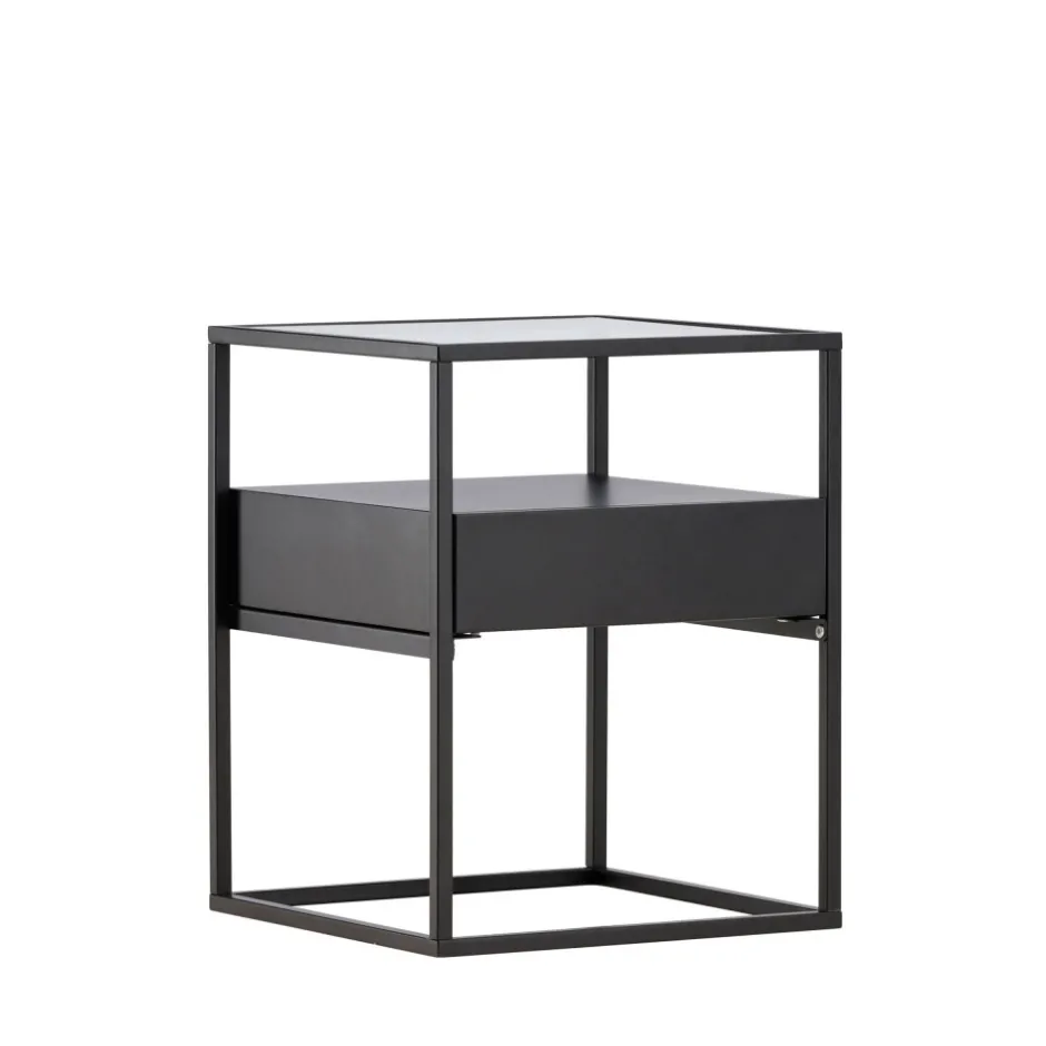 Online Venture Home FORTALEZA Table de chevet 1 tiroir en verre et métal