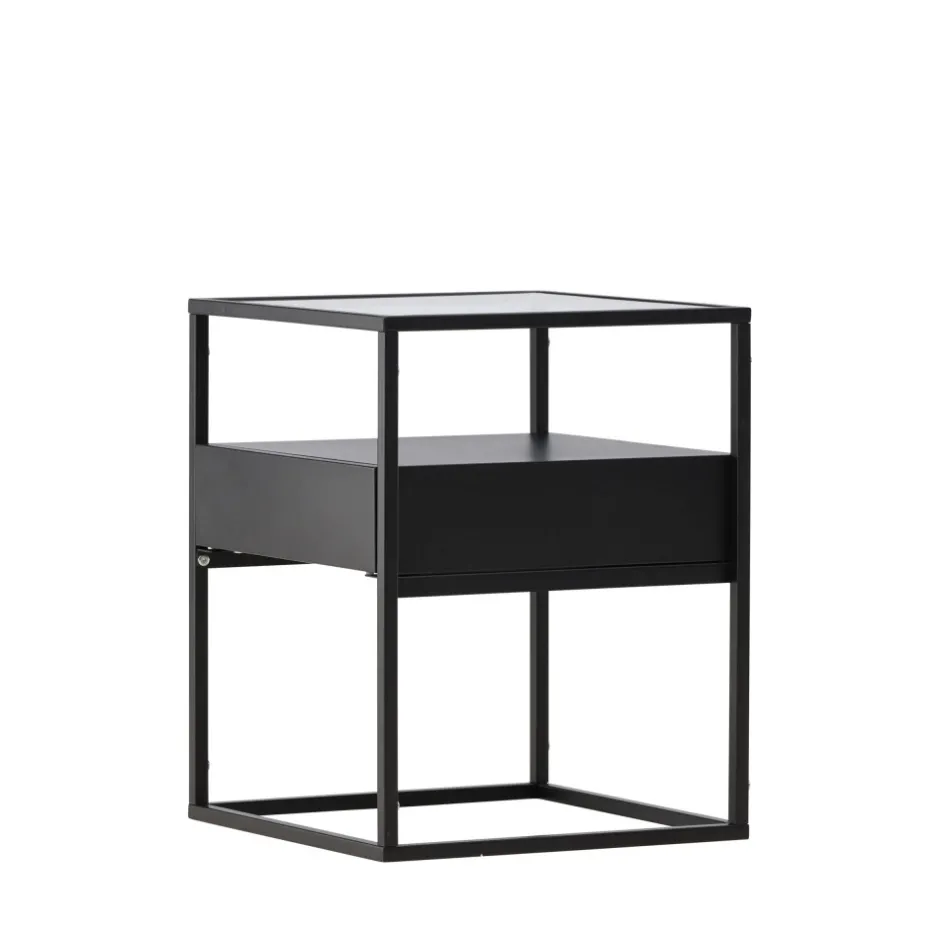 Online Venture Home FORTALEZA Table de chevet 1 tiroir en verre et métal