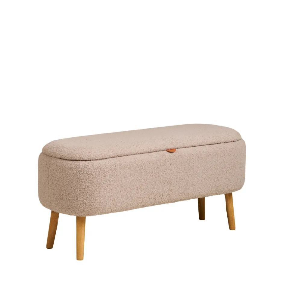 Sale House Nordic HARLOW Banc coffre en tissu bouclette et bois L95cm