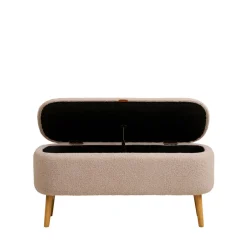 Sale House Nordic HARLOW Banc coffre en tissu bouclette et bois L95cm