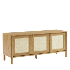 Best No name IRIS Meuble TV 3 portes en bois et cannage L120cm