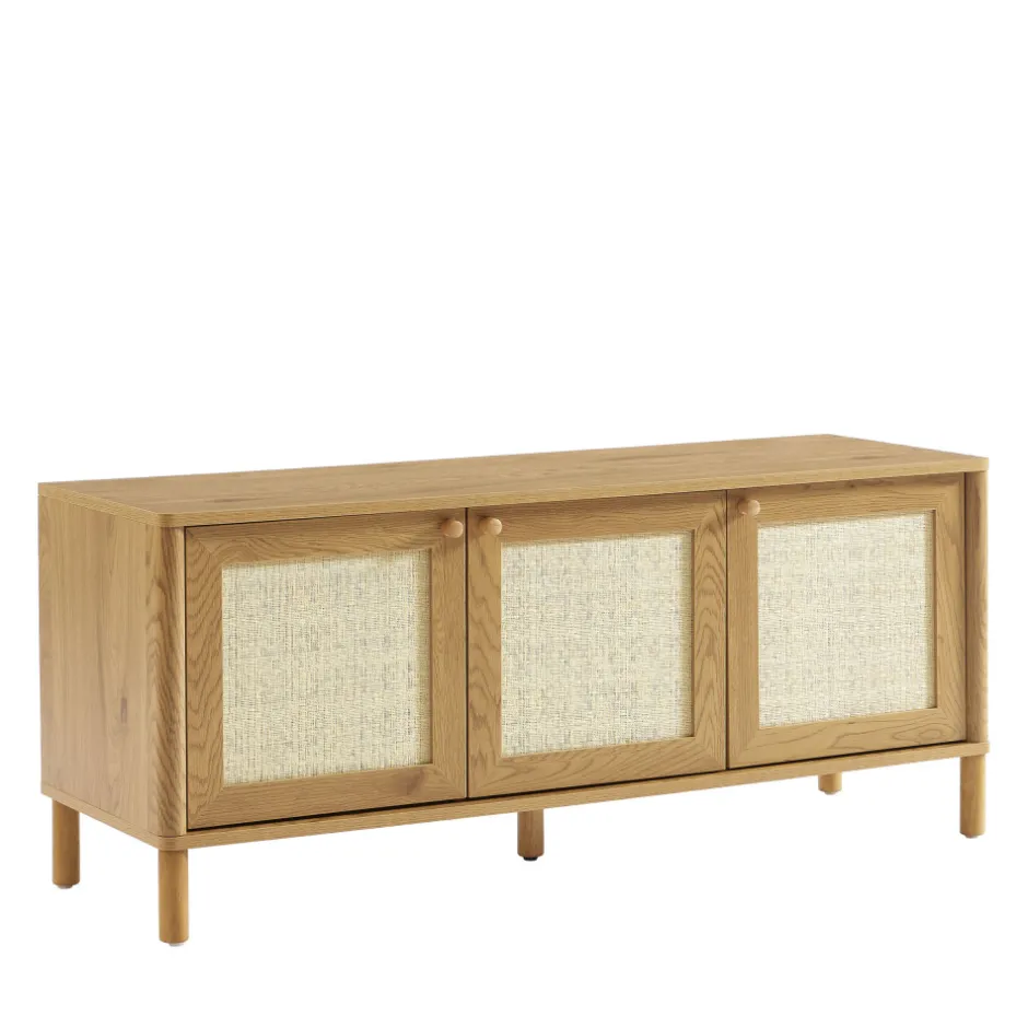 Best No name IRIS Meuble TV 3 portes en bois et cannage L120cm