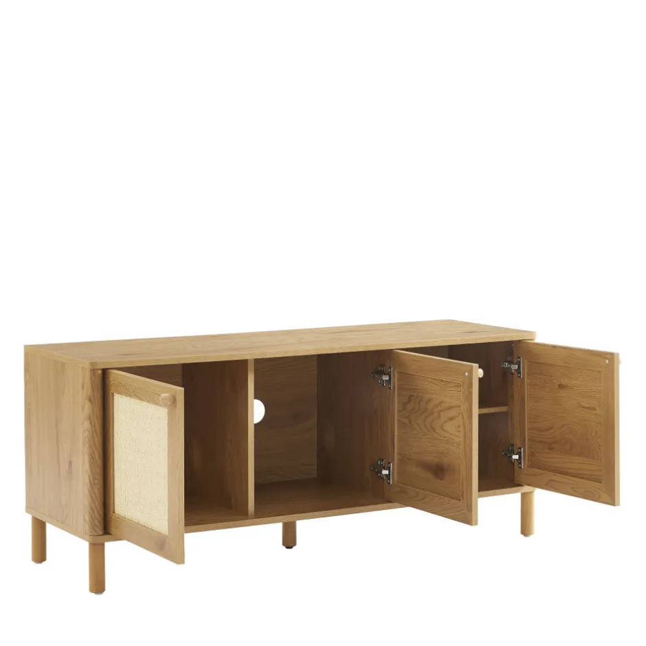 Best No name IRIS Meuble TV 3 portes en bois et cannage L120cm