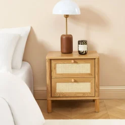 Outlet No name IRIS Table de chevet 2 tiroirs en bois et cannage