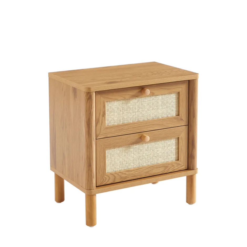 Outlet No name IRIS Table de chevet 2 tiroirs en bois et cannage