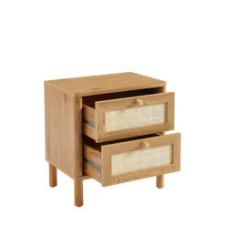 Outlet No name IRIS Table de chevet 2 tiroirs en bois et cannage