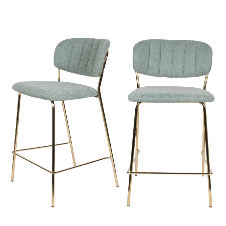 New No name JOLIEN Lot de 2 tabourets de bar en tissu avec pieds dorés