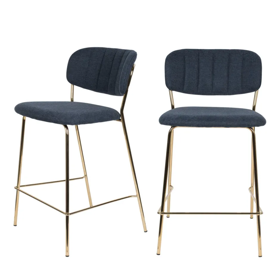 New No name JOLIEN Lot de 2 tabourets de bar en tissu avec pieds dorés