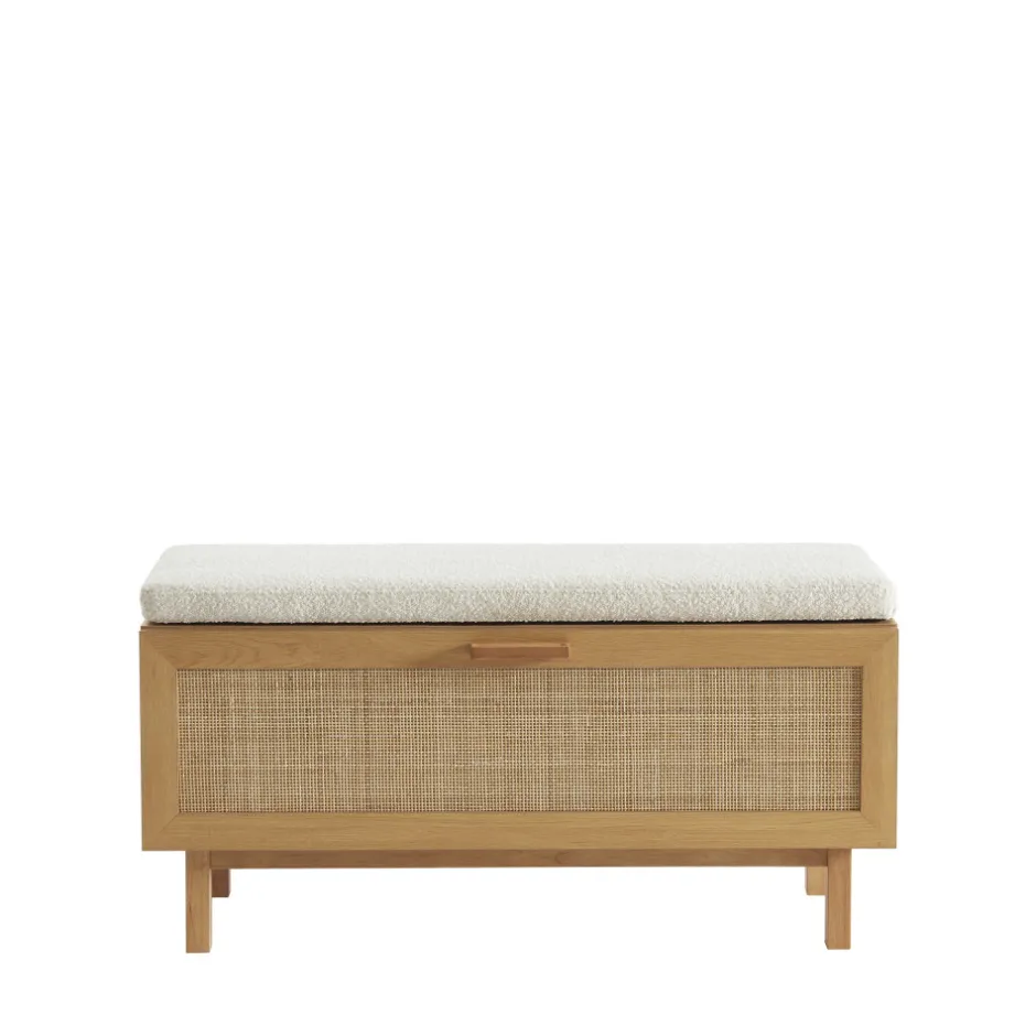 Discount Drawer JUNE Banc d'entrée avec rangement chaussures en bois et cannage L100cm
