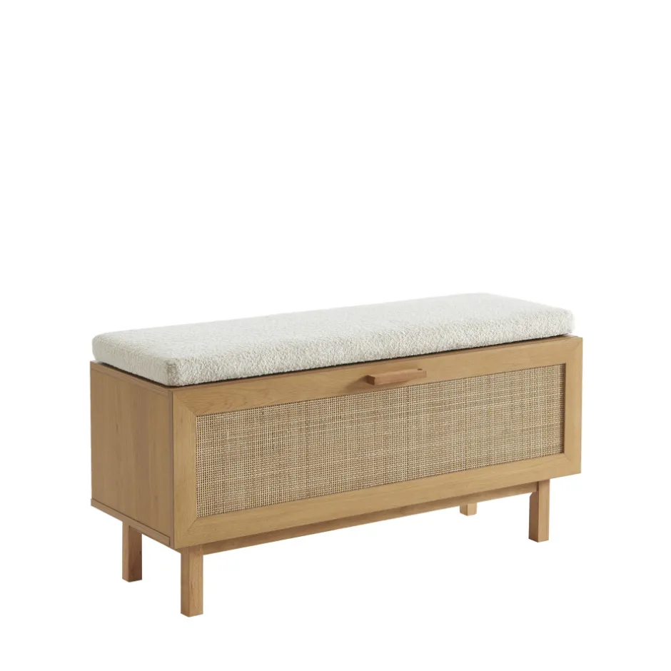 Discount Drawer JUNE Banc d'entrée avec rangement chaussures en bois et cannage L100cm
