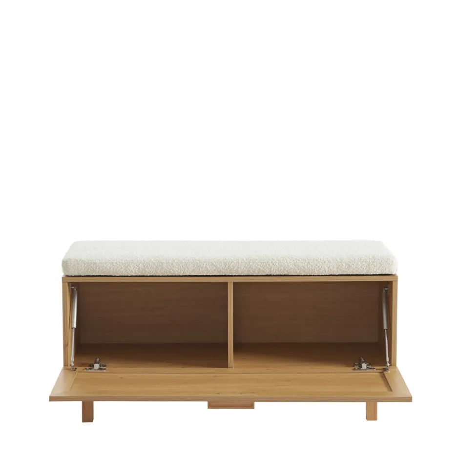 Discount Drawer JUNE Banc d'entrée avec rangement chaussures en bois et cannage L100cm