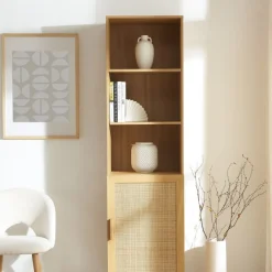 Hot Drawer JUNE Colonne de rangement en bois et cannage H190cm