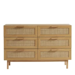 Discount Drawer JUNE Commode 6 tiroirs en bois et cannage L130cm