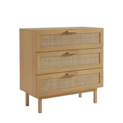 Sale Drawer JUNE Commode 3 tiroirs en bois et cannage L85cm