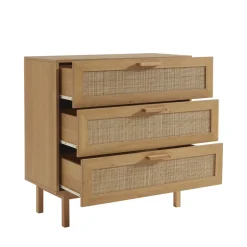 Sale Drawer JUNE Commode 3 tiroirs en bois et cannage L85cm