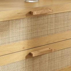 Sale Drawer JUNE Commode 3 tiroirs en bois et cannage L85cm