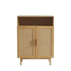 Drawer JUNE Meuble à chaussures 2 portes 1 niche en bois et cannage L80cm