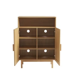 Drawer JUNE Meuble à chaussures 2 portes 1 niche en bois et cannage L80cm