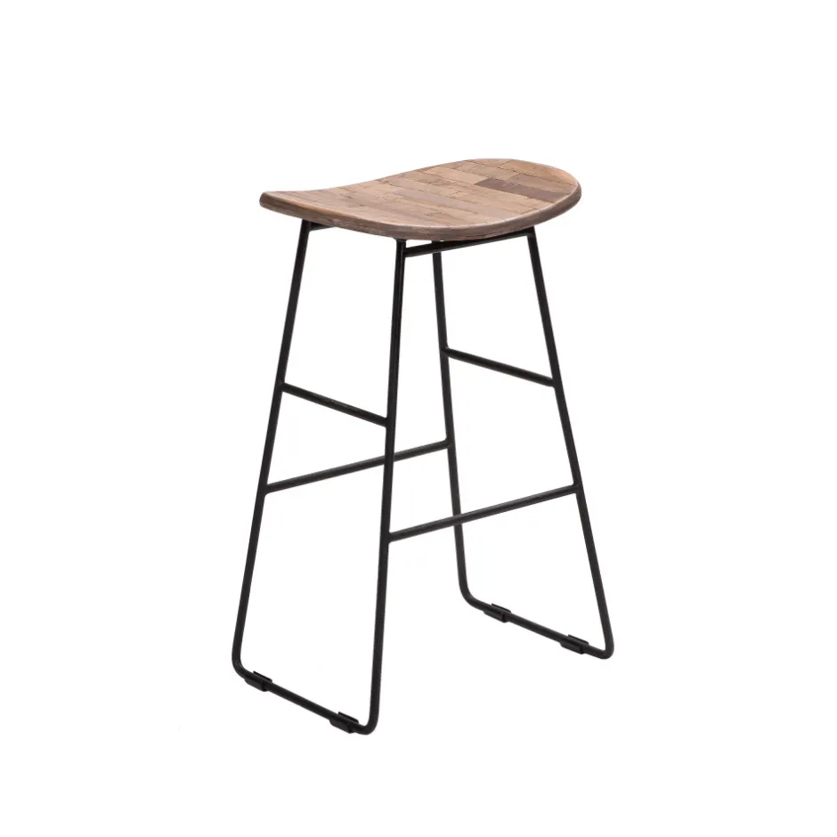 Discount Drawer KABAYAN Tabouret de bar en teck recyclé et métal H65cm