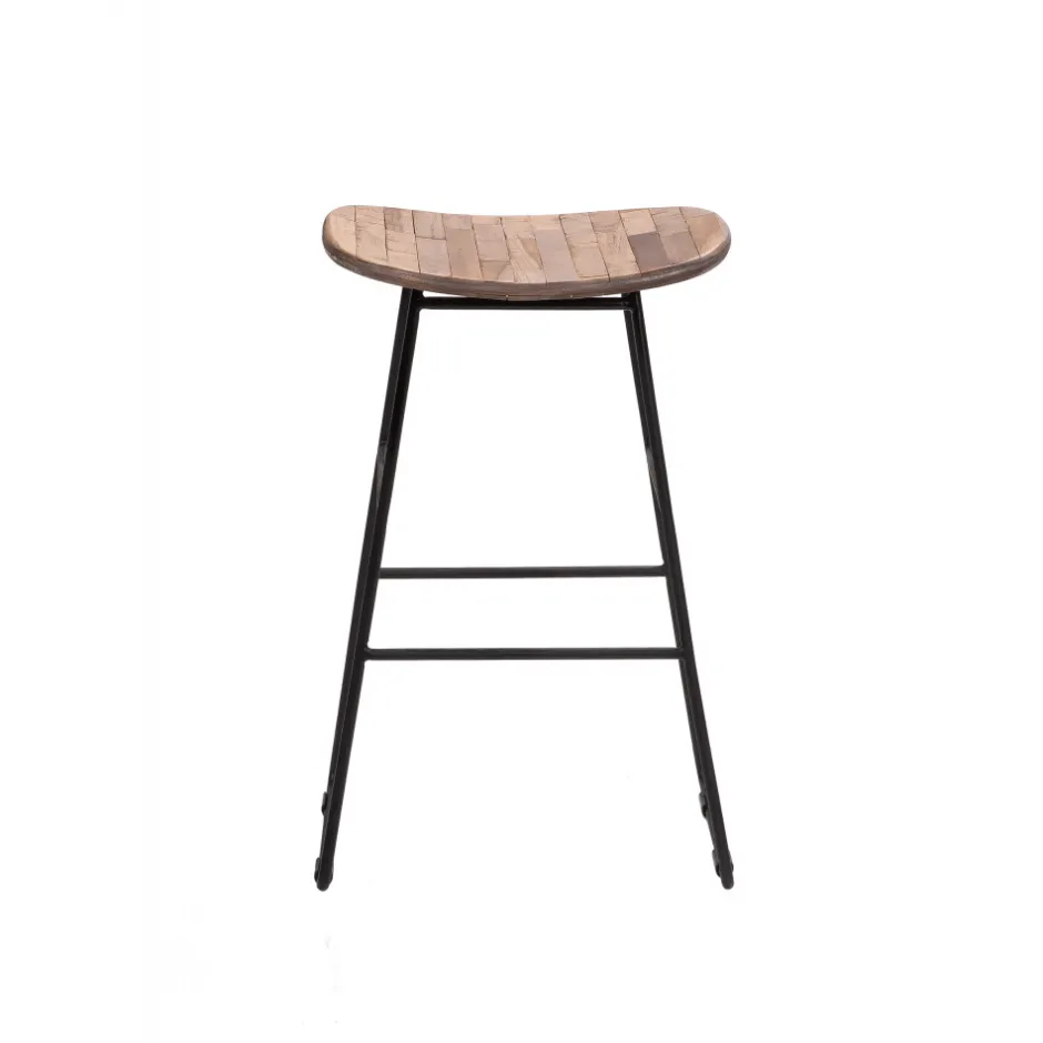 Discount Drawer KABAYAN Tabouret de bar en teck recyclé et métal H65cm