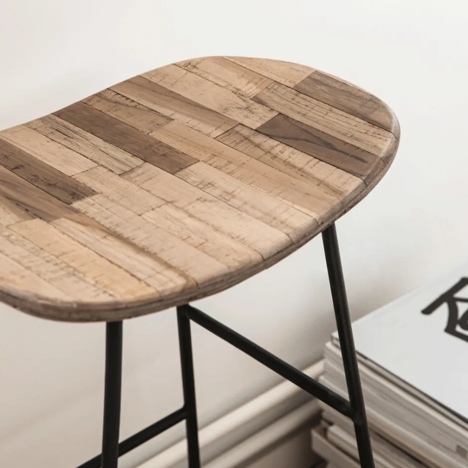 Discount Drawer KABAYAN Tabouret de bar en teck recyclé et métal H65cm
