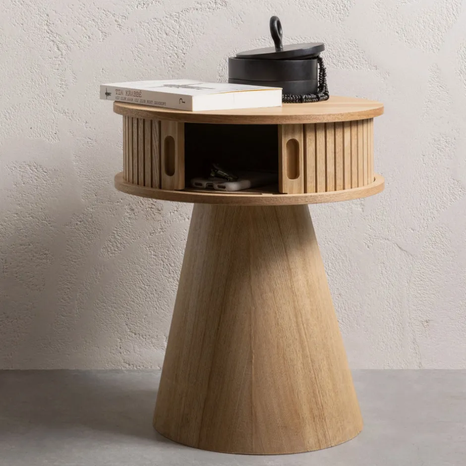 New Woood KARRI Table de chevet 2 portes coulissantes en bois
