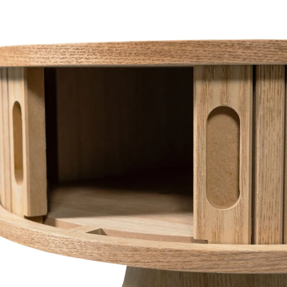 New Woood KARRI Table de chevet 2 portes coulissantes en bois