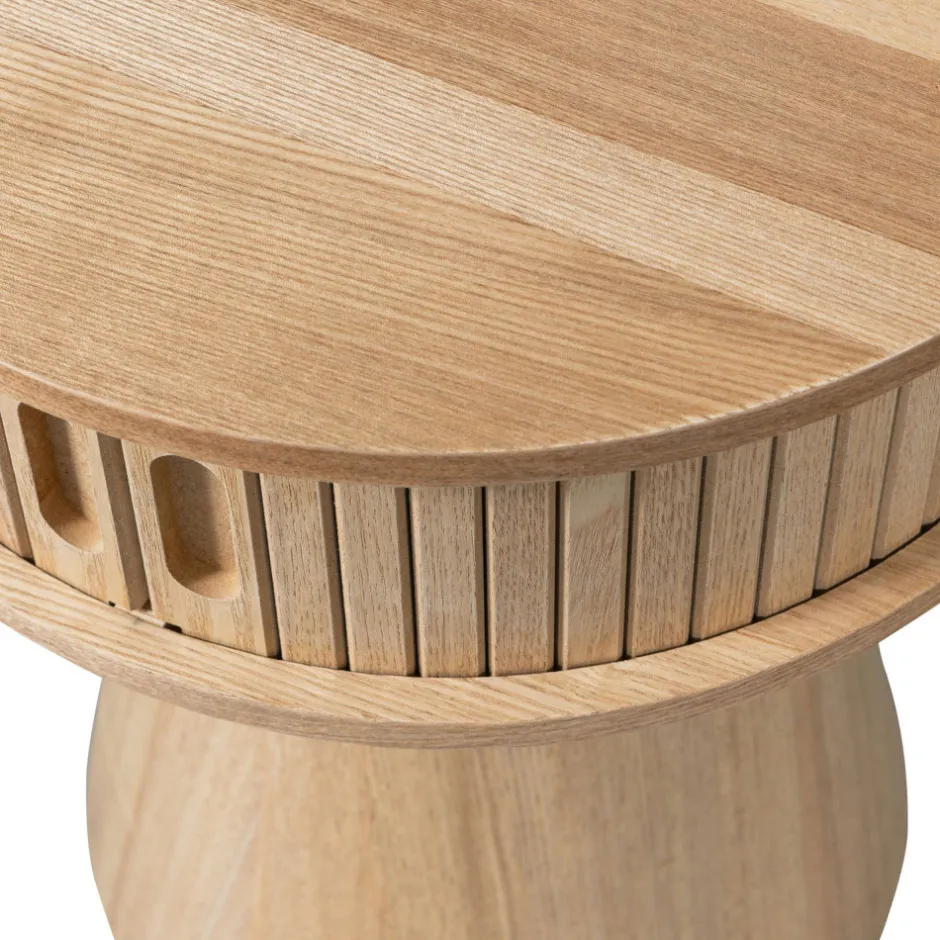 New Woood KARRI Table de chevet 2 portes coulissantes en bois