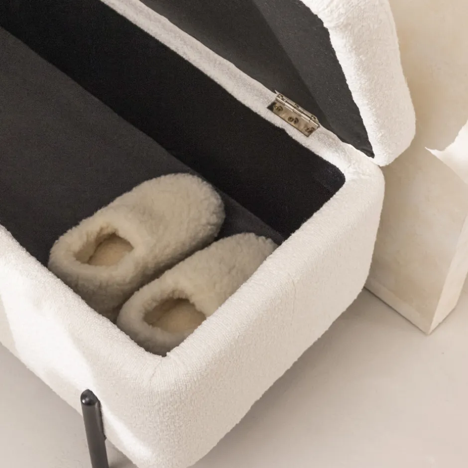 Online Drawer KOS Banc coffre en tissu bouclette et métal L100cm