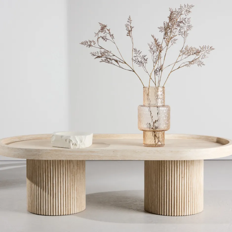 New Venture Home KRILLE Table basse ovale effet travertin 120x60cm