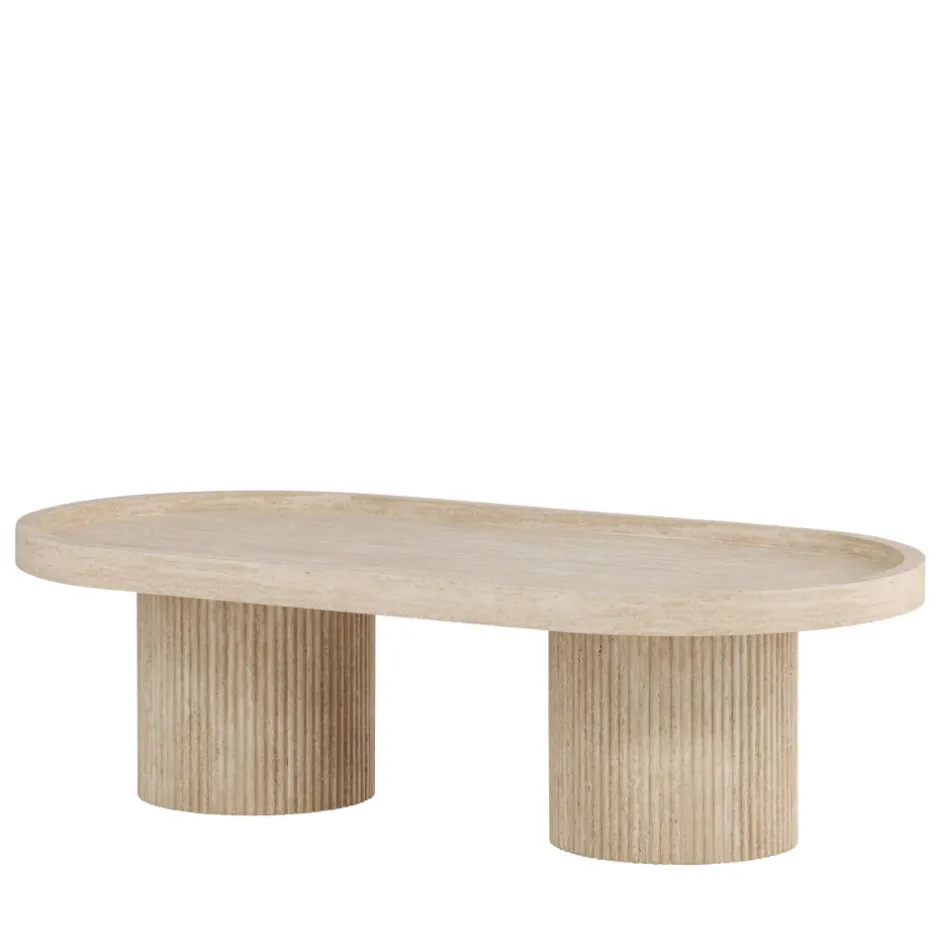 New Venture Home KRILLE Table basse ovale effet travertin 120x60cm