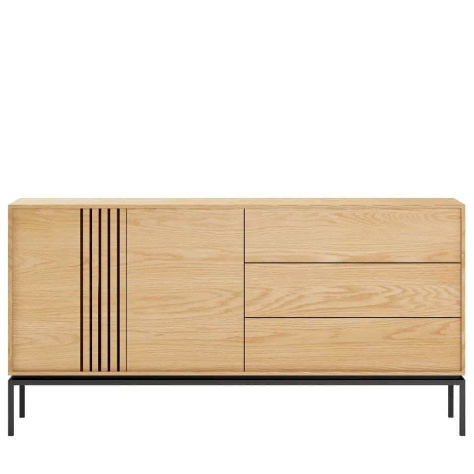 Clearance Drawer KROKOM Buffet 2 portes 3 tiroirs en bois et métal L180cm