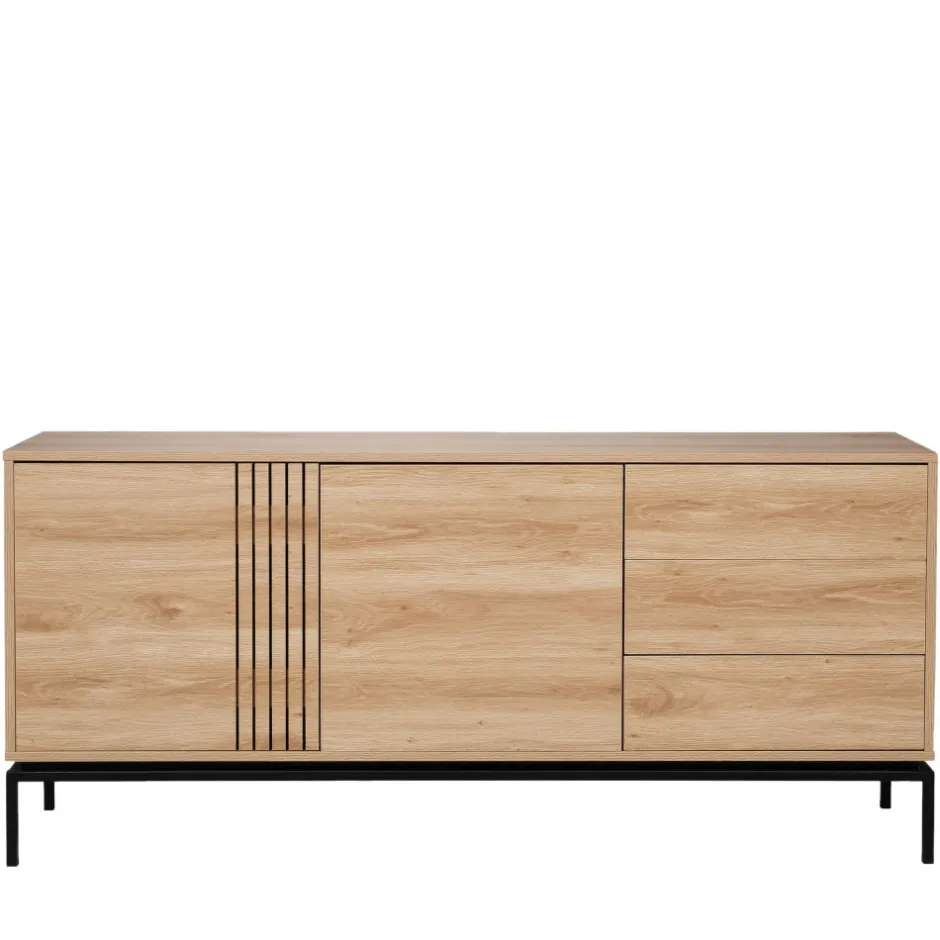 Clearance Drawer KROKOM Buffet 2 portes 3 tiroirs en bois et métal L180cm