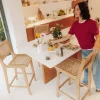 Outlet Drawer LEXIA Lot de 2 tabourets de bar intérieur/extérieur en bois d'acacia et résine tressée H66cm