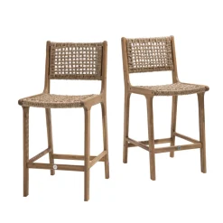 Outlet Drawer LEXIA Lot de 2 tabourets de bar intérieur/extérieur en bois d'acacia et résine tressée H66cm