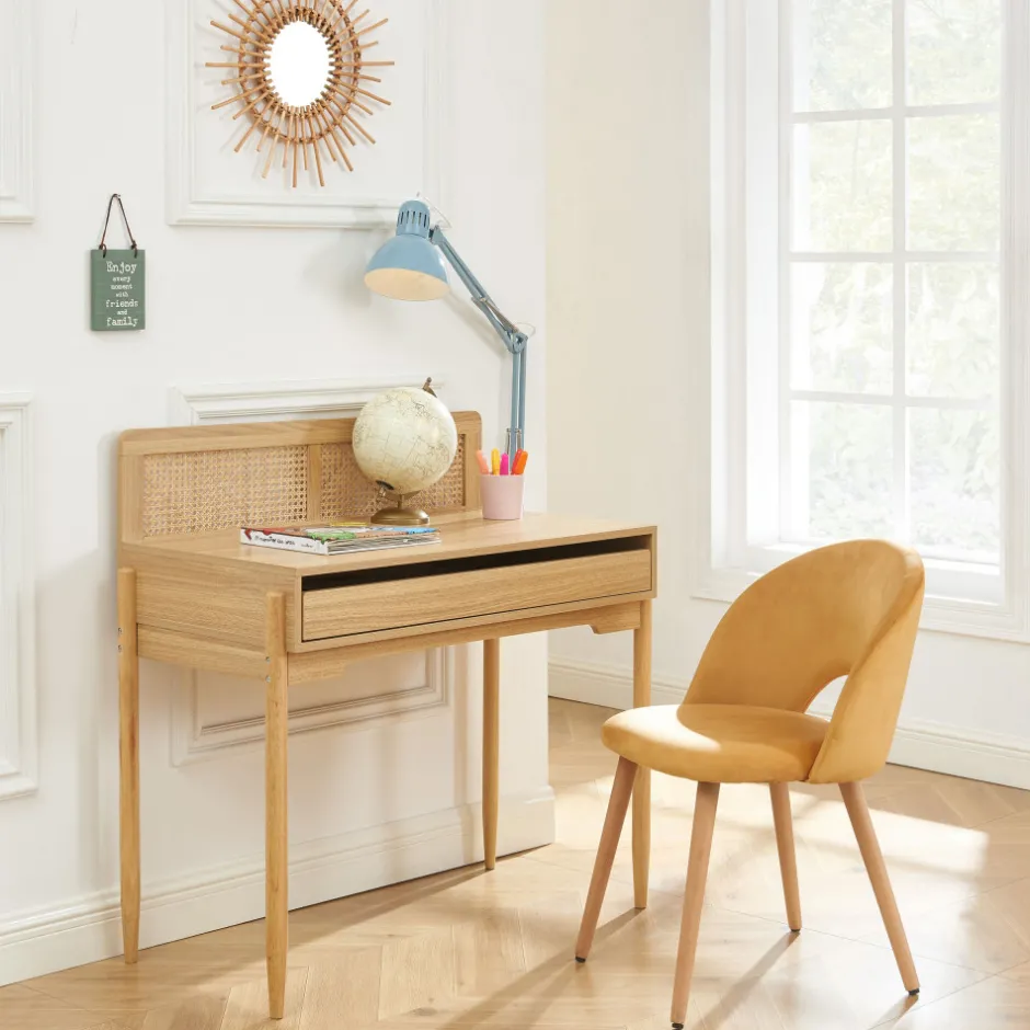 Online No name LILOU Bureau enfant 1 tiroir en bois et cannage H95cm