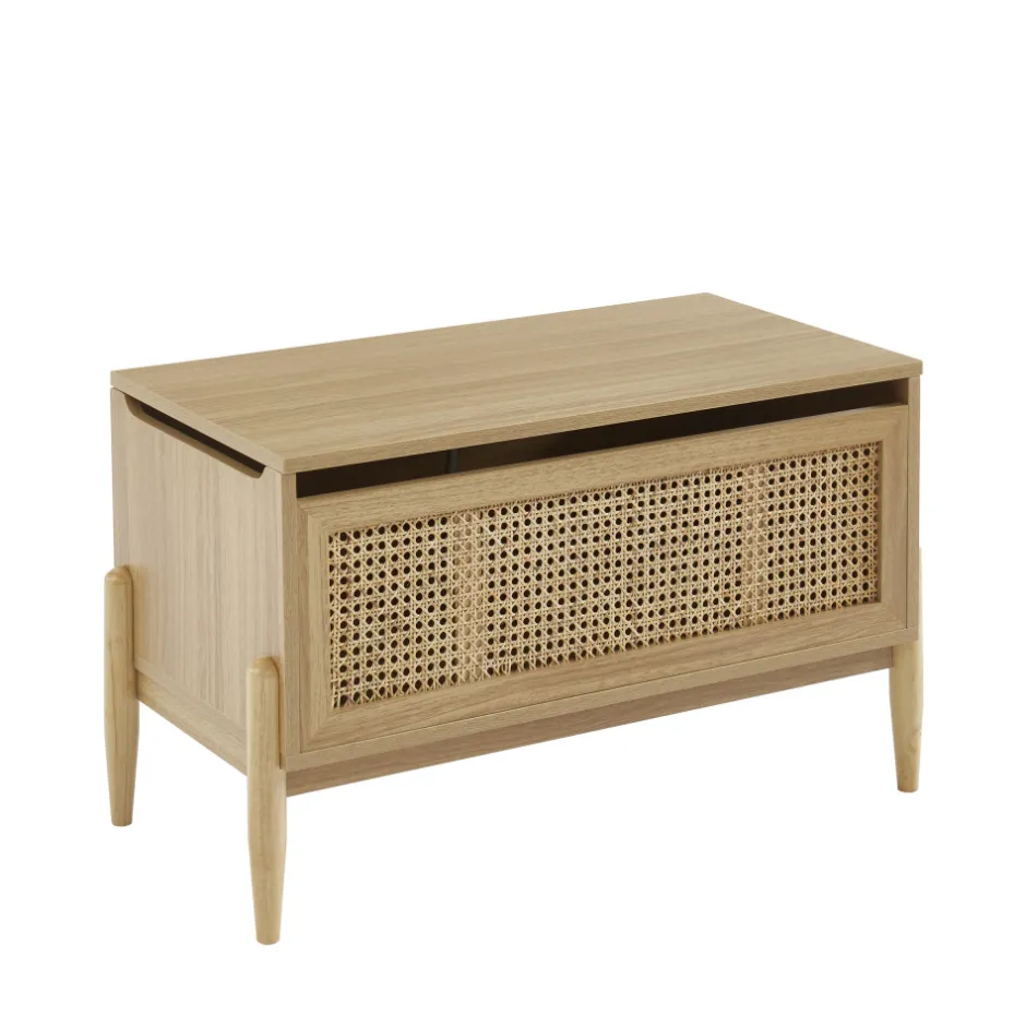 Online No name LILOU Coffre de rangement enfant en bois et cannage L74cm