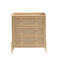 Clearance No name LILOU Commode enfant 3 tiroirs en bois et cannage 80cm
