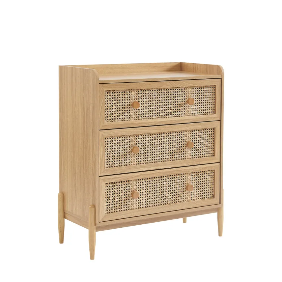 Clearance No name LILOU Commode enfant 3 tiroirs en bois et cannage 80cm