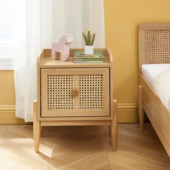 New No name LILOU Table de chevet enfant 1 tiroir en bois et cannage