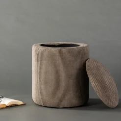 New Venture Home LIMPEN Pouf coffre rond en velours côtelé ø32cm