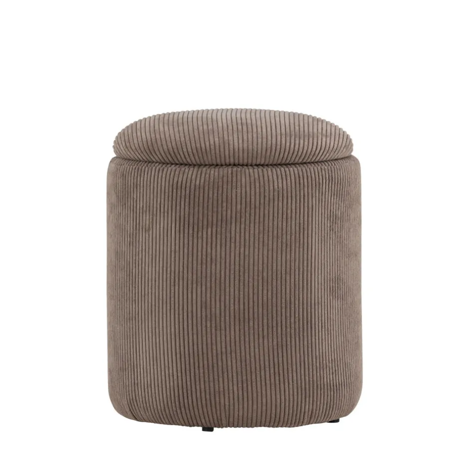 New Venture Home LIMPEN Pouf coffre rond en velours côtelé ø32cm