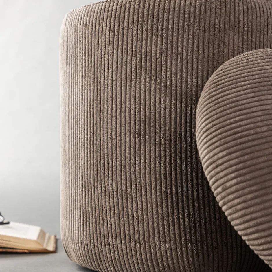 New Venture Home LIMPEN Pouf coffre rond en velours côtelé ø32cm