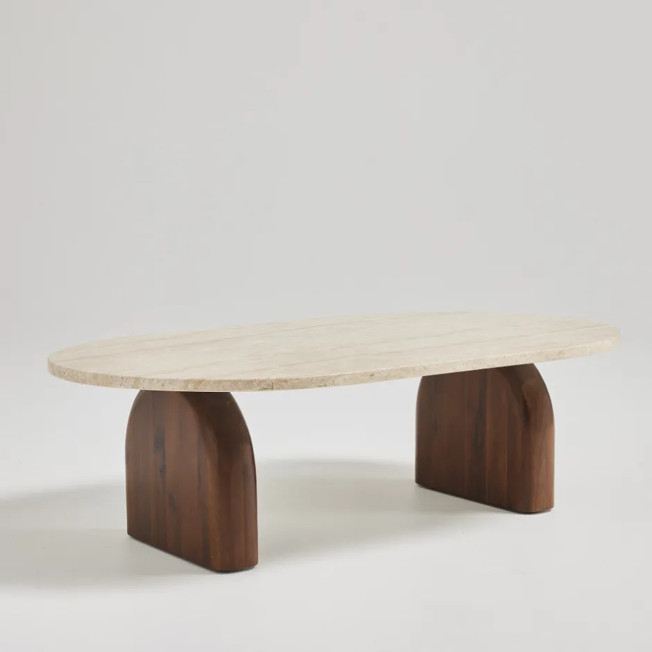 Discount Drawer LIPALI Table basse en effet travertin et bois 100x60cm