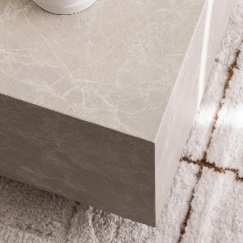 Online Drawer LIPANI Table d'appoint carrée effet marbre 40x40cm