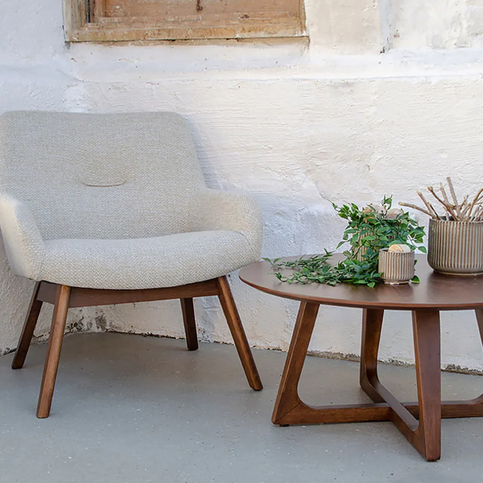 Online House Nordic LONDON Fauteuil en tissu et pieds en bois naturel