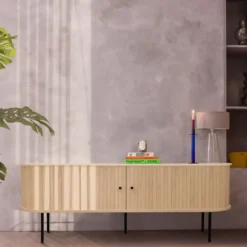 Discount Drawer LUCIE Meuble TV aux portes coulissantes en bois et métal L200cm